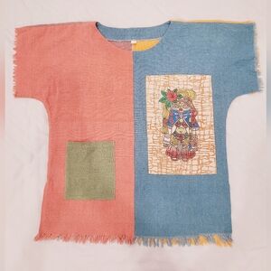 Women Boho Loose Patchwork Linen Blouse